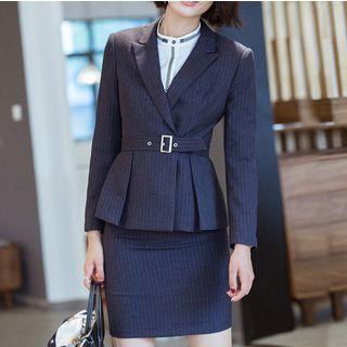 Set: Pinstriped Blazer + Dress Pants / + Skirt / Stand Collar Shirt