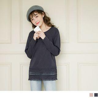 Long Sleeve Lace Hem Top