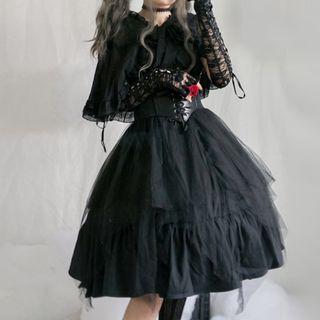 Sleeveless A-line Dress / Arm Sleeve / Corset / Hairband / Light Cape