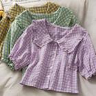 Checker Ruffled-trim Crop Shirt In 5 Colors