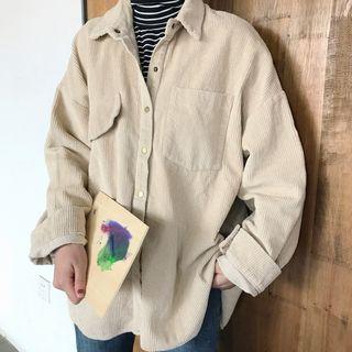 Mock Two-piece Striped Panel Corduroy Shirt