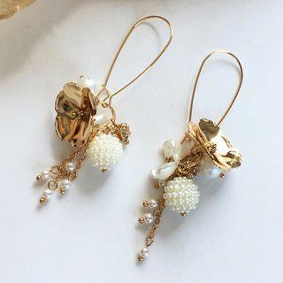 Alloy Petal Faux Pearl Dangle Earring 1 Pair - Earrings - One Size