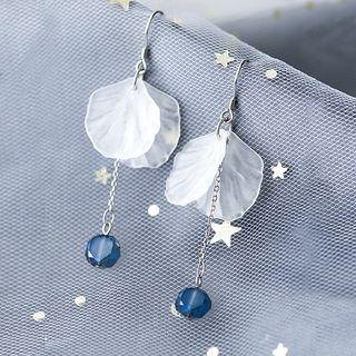 925 Sterling Silver Resin Petal Rhinestone Dangle Earring 1 Pair - As Shown In Figure - One Size