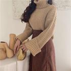 Plain Turtle-neck Loose-fit Sweater / Plaid A-line Skirt