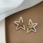Faux Pearl Alloy Planet Earring 1 Pair - 925 Silver - One Size