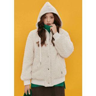 Mock-hoodie Layered Sherpa-fleece Jacket