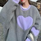 Heart Sweatshirt Gray & Purple - One Size