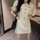 Drawstring-cuff Denim Mini Polo Dress
