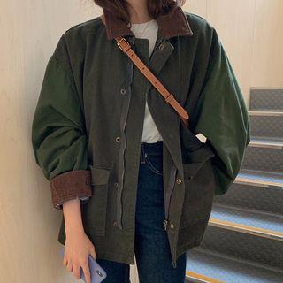 Color Block Zip Jacket Army Green - One Size