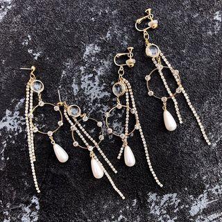 Faux Pearl Rhinestone Dangle Earring / Clip-on Earring