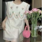Flower Embroidered Mesh A-line Dress Off-white - One Size