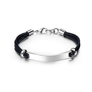 Simple And Fashion 316l Stainless Steel Smooth Curved Leather Double Layer Bracelet Silver - One Size