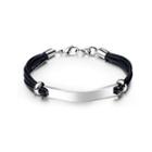 Simple And Fashion 316l Stainless Steel Smooth Curved Leather Double Layer Bracelet Silver - One Size
