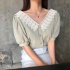 Short-sleeve Crochet Collar V-neck Blouse