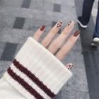 Leopard Print / Cross / Plain Faux Nail Tips 413 - Coffee Leopard - White & Cross - Mauve Purple & Brown - One Size