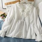 Patchwork Ruffle-trim Loose Shirt White - One Size
