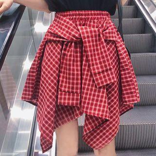 Plaid Irregular Hem A-line Skirt