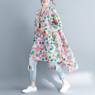Long-sleeve Dotted Dip Back T-shirt Dress