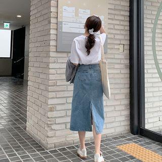 Slit-back A-line Denim Skirt