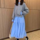 Pocketed Pullover / Long-sleeve Maxi A-line Dress
