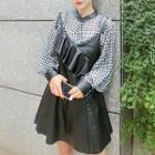 Set: Faux Leather Ruffle Strappy Dress + Gingham Chiffon Blouse