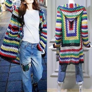 Color-block Hooded Long Cardigan / T-shirt / Jeans