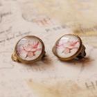 Retro Floral Print Clip-on Earring Pink - One Size