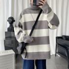 Turtle Neck Long-sleeve Striped Sweater