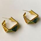Geometric Glaze Open Hoop Earring 1 Pair - Earring - Green & Gold - One Size
