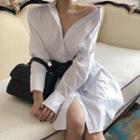 Plain Long Shirt / Striped Wide Belt
