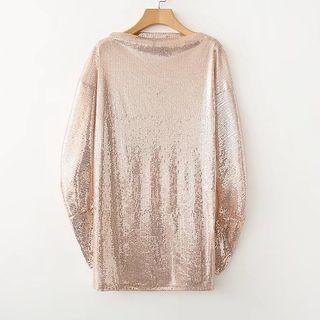 Batwing Sleeve Crystal T-shirt Dress