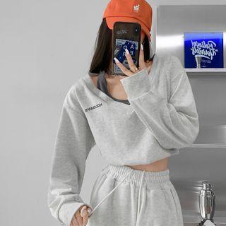 Mock Two-piece Loose-fit Cropped Sweatshirt