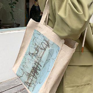 Printed Canvas Shopper Bag Oatmeal - One Size