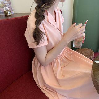 Plain Loose-fit Short-sleeve Dress Orange Pink - One Size