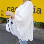 3/4-sleeve Square-neck Eyelet-lace Top