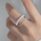Faux Pearl Chained Layered Sterling Silver Open Ring