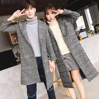 Couple Matching Plaid Buttoned Long Coat