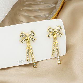 Bow Rhinestone Fringed Earring 1 Pair - E3415 - Gold - One Size