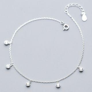 925 Sterling Silver Rhinestone Anklet Silver - One Size