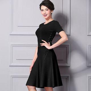 Lace Up Side Short Sleeve Knit Dress