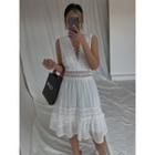 Eyelet Deep V-neck Lace Mini Dress