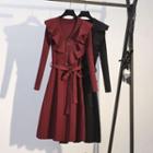 Ruffled Knit Midi A-line Dress