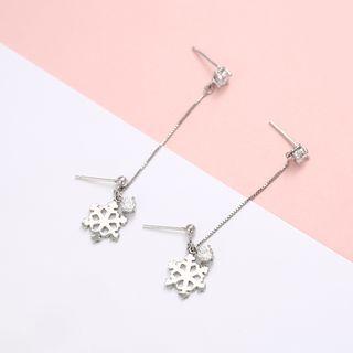 925 Sterling Silver Rhinestone Snowflake Drop Earring 1 Pair - Earring - 2 Ear Hole - Snowflake - One Size