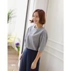 Puff-sleeve Glen-plaid Top