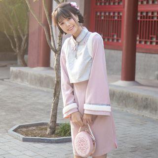 Mock Two-piece Traditional Chinese Long-sleeve Sheath Dress