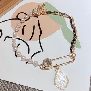 Faux Pearl Alloy Bracelet 1 Pc - Gold & White - One Size