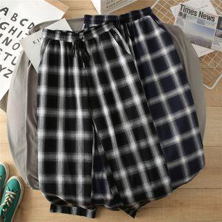 Plaid Drawstring-waist Straight-cut Cropped Pants