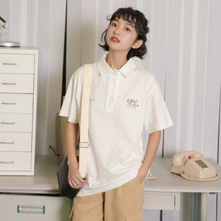 Short-sleeve Koala Print Collared T-shirt / Cropped Harem Pants / Set
