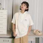 Short-sleeve Koala Print Collared T-shirt / Cropped Harem Pants / Set