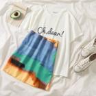 Short-sleeve Lettering T-shirt / Painting Printed A-line Skirt